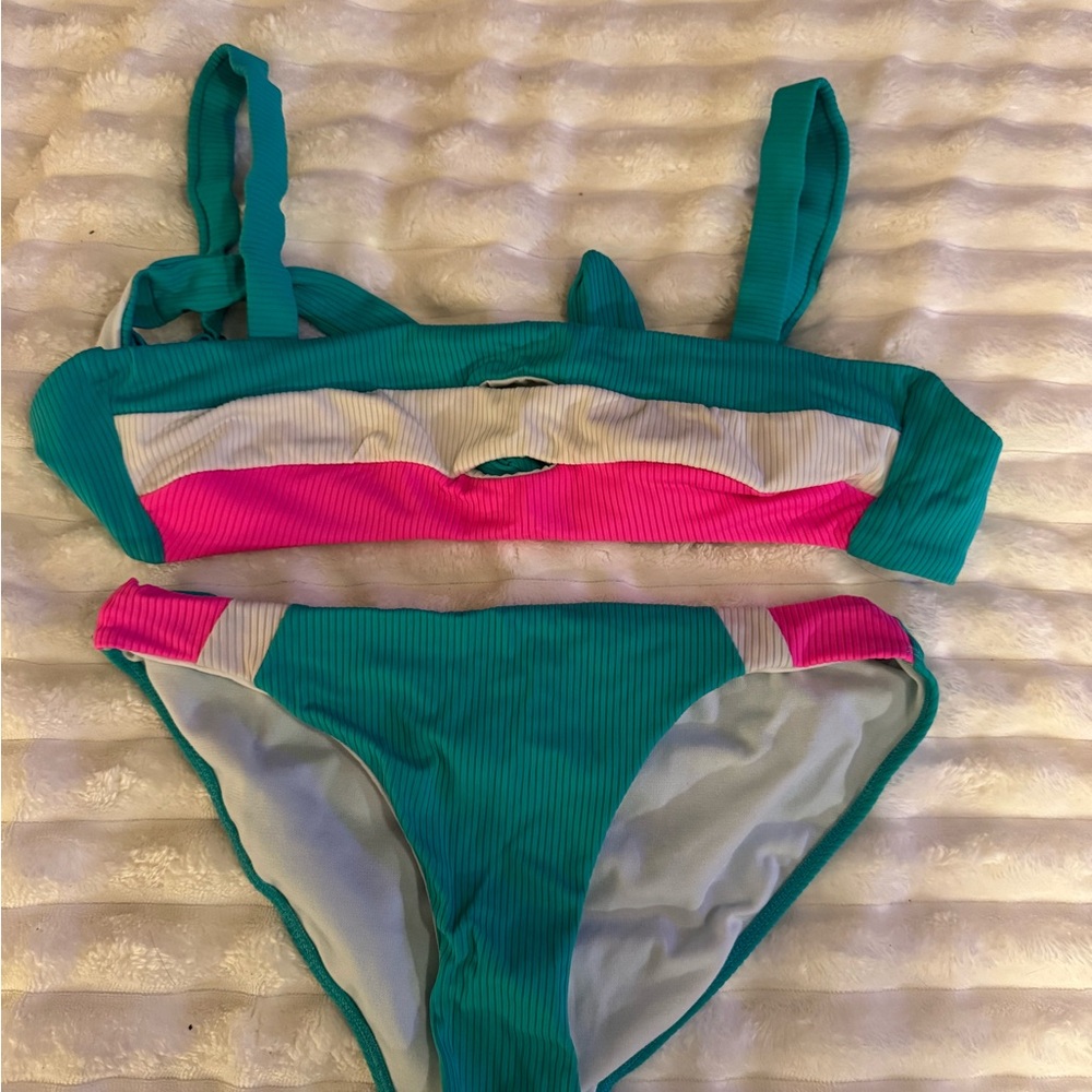 Vibrant Teal and Pink Kids Bikini Set